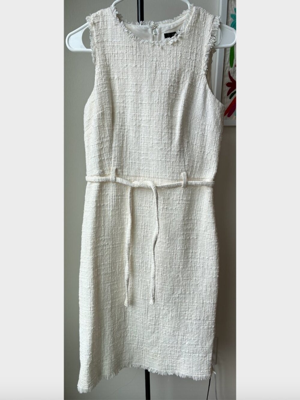 J. Crew White Belted Sheath Dress In Textured Tweed - Size 4 - Picture 5 of 14